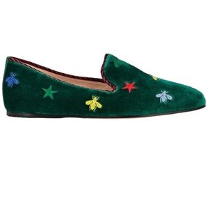 Gucci Kibi Bee Embroidered Velvet Loafers Emerald